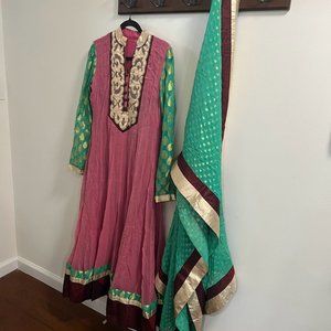 Mauve, Burgundy & Seagreen Anarkali